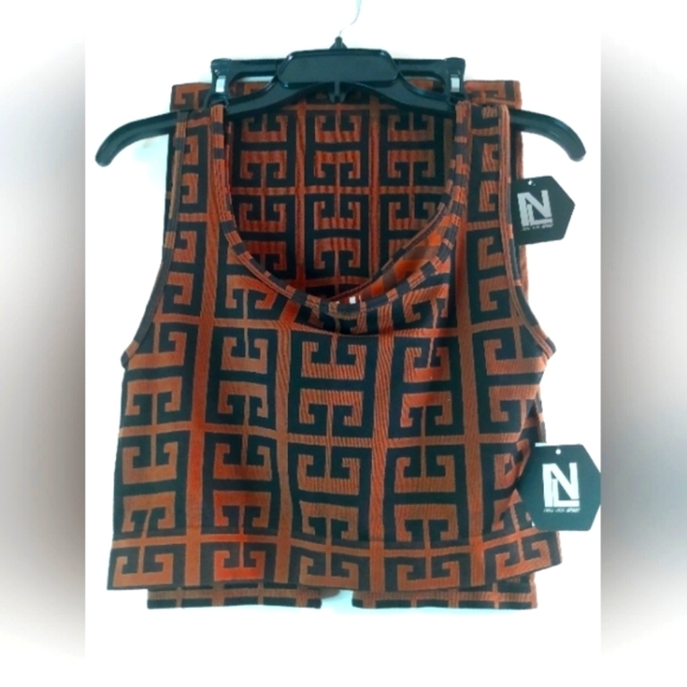 Black Brown Fashion Crop Top Biker Shorts 2 PC Set